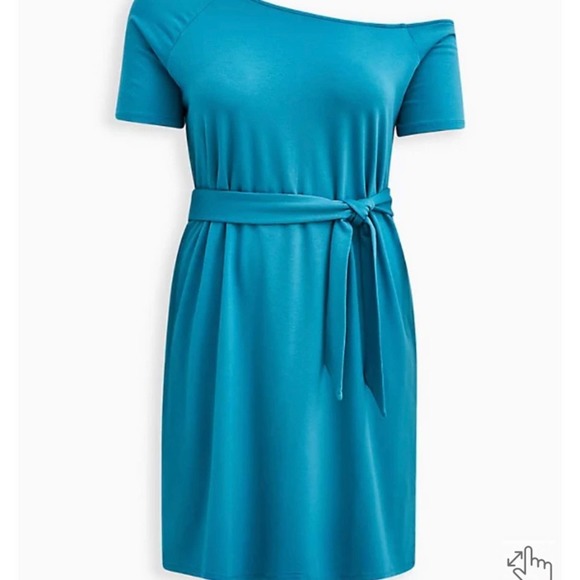 TORRID OFF-SHOULDER T-SHIRT DRESS - FRENCH TERRY TEAL  SIZE 4X NWT - Picture 4 of 4